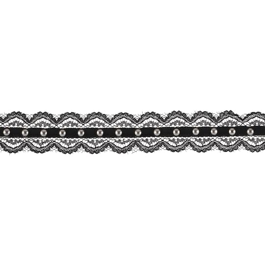 0.75" Black Lace Trim with Beads by Celebrate It®
